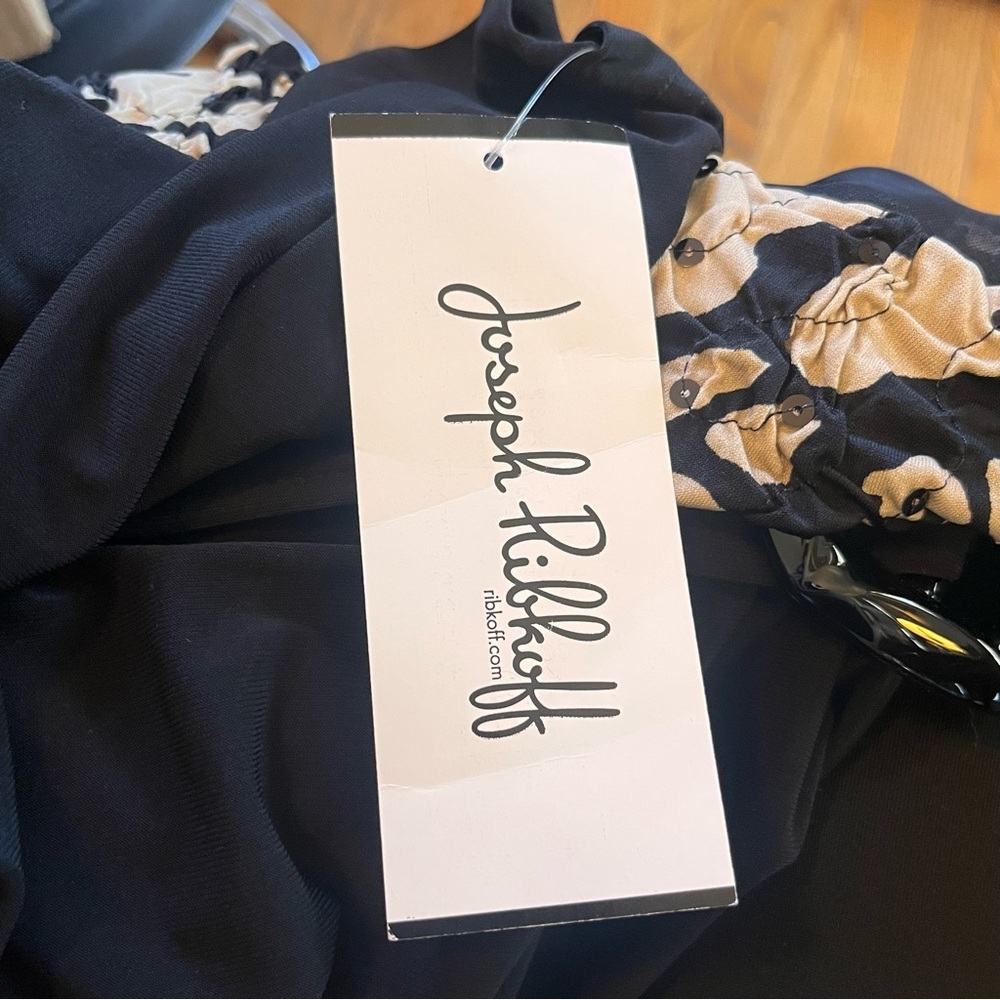 NWT Joseph Ribkoff Textured Top Sz 16 03241 Black Tan Sequin Off Shoulder Buckle - Picture 10 of 12